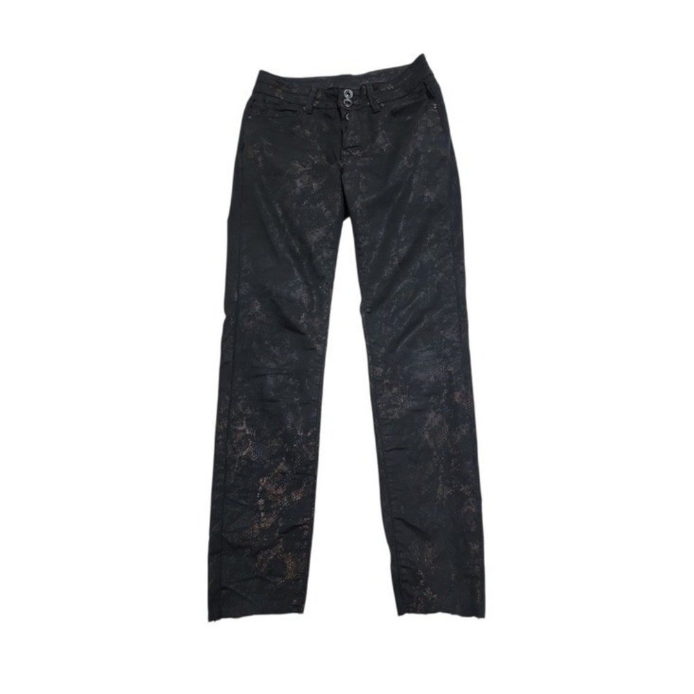 Six Denim Snake Print Pants Womens 6 Black Bronze Metallic Edgy Rocker Moto